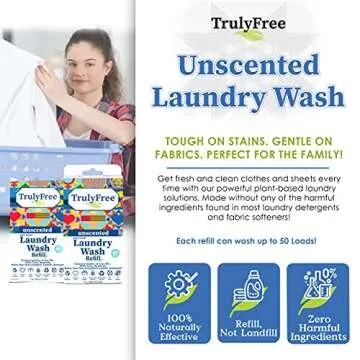 Truly Free Laundry Wash Refill, Unscented 1 Pack, 50 Loads each - Sensitive Skin Natural Detergent, Laundry Supplies for Baby Clothes - Health & Household - Plant-Based, No Harmful Ingredients