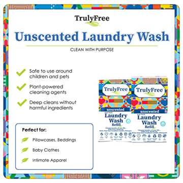 Truly Free Laundry Wash Refill, Unscented 1 Pack, 50 Loads each - Sensitive Skin Natural Detergent, Laundry Supplies for Baby Clothes - Health & Household - Plant-Based, No Harmful Ingredients
