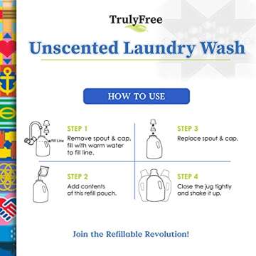 Truly Free Laundry Wash Refill, Unscented 1 Pack, 50 Loads each - Sensitive Skin Natural Detergent, Laundry Supplies for Baby Clothes - Health & Household - Plant-Based, No Harmful Ingredients