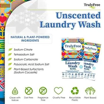 Truly Free Laundry Wash Refill, Unscented 1 Pack, 50 Loads each - Sensitive Skin Natural Detergent, Laundry Supplies for Baby Clothes - Health & Household - Plant-Based, No Harmful Ingredients
