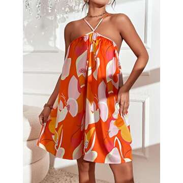 COZYEASE Women's Floral Print Halter Sexy Backless Cami Dress Boho Vacation Dresses Orange M-CEGHY20240306