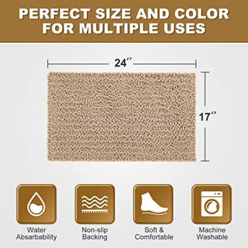 Absorbent Soft Bathroom Rug Non-Slip Chenille Mat 24 x 17