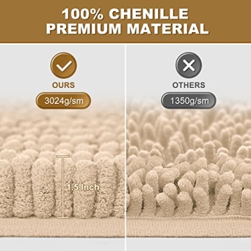 Absorbent Soft Bathroom Rug Non-Slip Chenille Mat 24 x 17