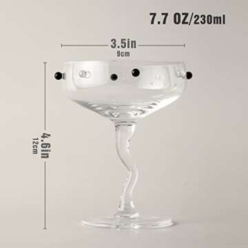 UBENKAKU Margarita Glasses 7.7oz set of 1, for Wine Glasses, Cocktail Glasses, Martini Glasses, Champagne Glass, Dessert Bowl, Ice Cream Bowl (White&Black)