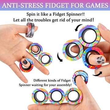 9Pcs Magnetic Rings Fidget Toy Set, ADHD Anxiety Magnetic Fidget Toys Adults Fidget Spinner Rings for Relief, Gifts for 8+ Year Old Teen Boy Girl