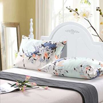 ZIMASILK 100% Natural Silk Pillowcase for Hair and Skin Health, with Hidden Zipper,Both Side Silk,Floral Print, 1pc (Queen 20''x30'', pattern7)
