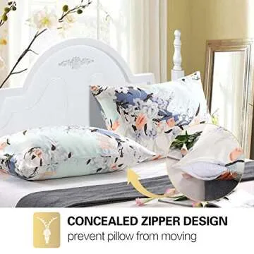 ZIMASILK 100% Natural Silk Pillowcase for Hair and Skin Health, with Hidden Zipper,Both Side Silk,Floral Print, 1pc (Queen 20''x30'', pattern7)