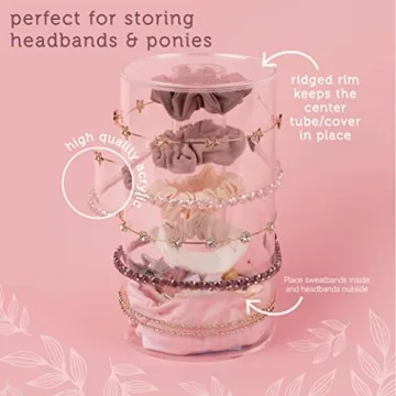 Yofi Design Headband and Scrunchie Holder with Room for Small Accessories. Clear Acrylic Organizer for Bows, Ties, Clips, Pins & More.
