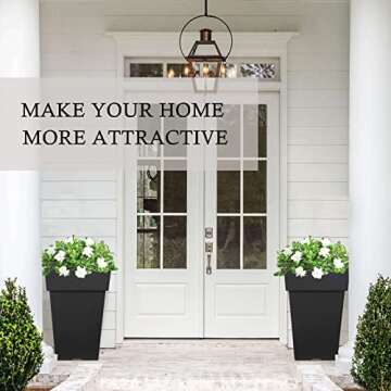 kubvici 20 Inch Tall Planters for Outdoor Plants Indoor Plants, Set of 2 Large Plastic Plant Pots Flower Pot Outdoor Planter for Front Porch Garden Balcony Deck Back Yard with Drainage