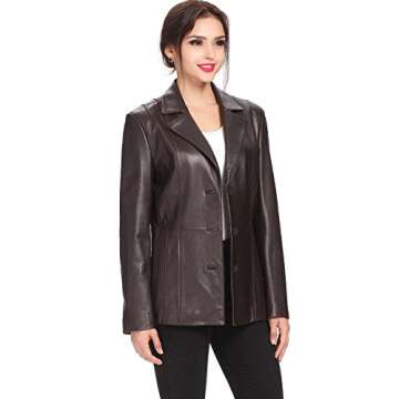 BGSD Women Crystal Lambskin Leather Blazer Jacket (Also available in Plus Size & Petite), Brown, Medium