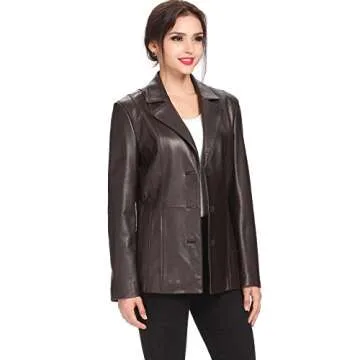 BGSD Women Crystal Lambskin Leather Blazer Jacket (Also available in Plus Size & Petite), Brown, Medium