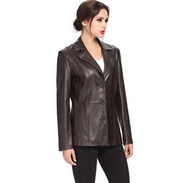BGSD Women Crystal Lambskin Leather Blazer Jacket (Also available in Plus Size & Petite), Brown, Medium