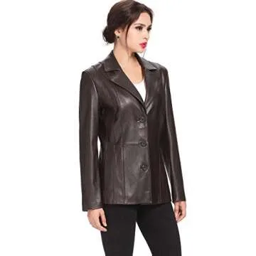 BGSD Women Crystal Lambskin Leather Blazer Jacket (Also available in Plus Size & Petite), Brown, Medium