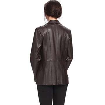 BGSD Women Crystal Lambskin Leather Blazer Jacket (Also available in Plus Size & Petite), Brown, Medium
