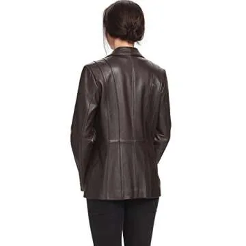 BGSD Women Crystal Lambskin Leather Blazer Jacket (Also available in Plus Size & Petite), Brown, Medium