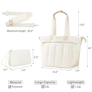 LYAUK Puffer Tote Bag for Women - Large Laptop Bag