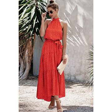 Stylish PRETTYGARDEN Halter Neck Floral Maxi Dress