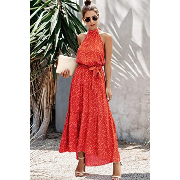 Stylish PRETTYGARDEN Halter Neck Floral Maxi Dress