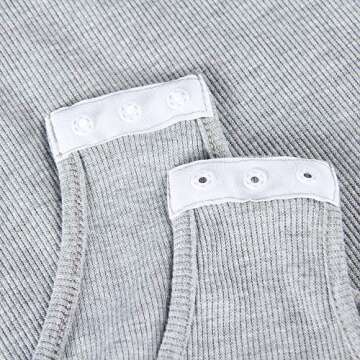 GEMBERA Womens Long Sleeves Button Down Sexy V Neck Ribbed Bodycon Bodysuit Top Grey S