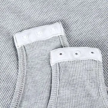 GEMBERA Womens Long Sleeves Button Down Sexy V Neck Ribbed Bodycon Bodysuit Top Grey S