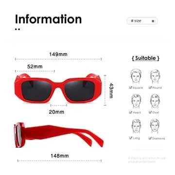 kimorn Rectangle Sunglasses for Women Men Trendy Retro Trendy Sun Glasses 90’s Vintage Square Frame K1307 (Red Frame Grey Lens)