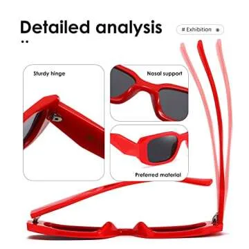 kimorn Rectangle Sunglasses for Women Men Trendy Retro Trendy Sun Glasses 90’s Vintage Square Frame K1307 (Red Frame Grey Lens)