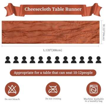 12 Pack Terracotta Cheesecloth Table Runner 10FT Long Boho Gauze Table Runner Rustic Sheer Runner fo...