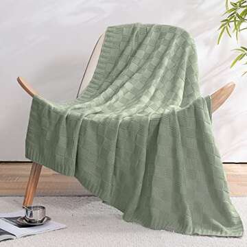 MILVOWOC Sage Knitted Throw Blanket Soft Checkered Throw Blanket Cozy Cable Knit Throw Blanket Woven Decorative Throw Blankets 50x60 Throw Blanket for Sofa Couch Bed Living Room