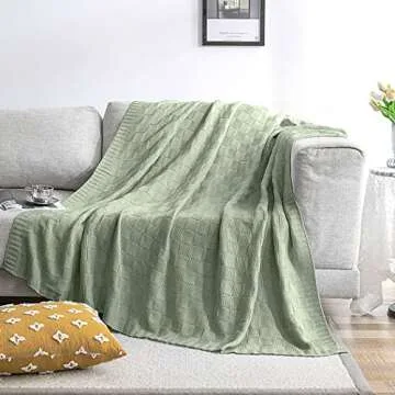 MILVOWOC Sage Knitted Throw Blanket Soft Checkered Throw Blanket Cozy Cable Knit Throw Blanket Woven Decorative Throw Blankets 50x60 Throw Blanket for Sofa Couch Bed Living Room