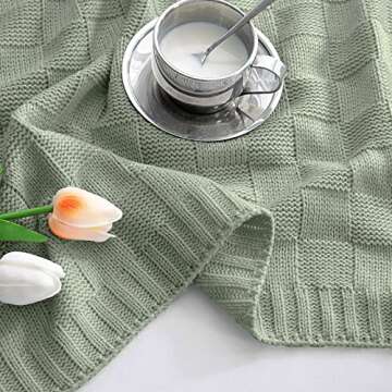 MILVOWOC Sage Knitted Throw Blanket Soft Checkered Throw Blanket Cozy Cable Knit Throw Blanket Woven Decorative Throw Blankets 50x60 Throw Blanket for Sofa Couch Bed Living Room