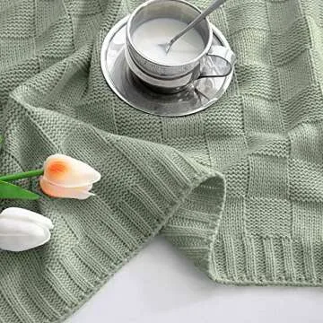 MILVOWOC Sage Knitted Throw Blanket Soft Checkered Throw Blanket Cozy Cable Knit Throw Blanket Woven Decorative Throw Blankets 50x60 Throw Blanket for Sofa Couch Bed Living Room