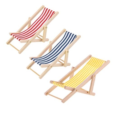 KODORIA 3pcs 1:12 Miniature Wooden Beach Chairs