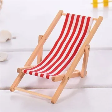 KODORIA 3pcs 1:12 Miniature Wooden Beach Chairs