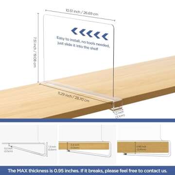 HBlife 8 Pack Clear Shelf Dividers, Vertical Purse Organizer for Closet Perfect for Sweater, Shirts, Handbags in Bedroom and Kitchen, Adjustable Acrylic Bookshelf for Organization