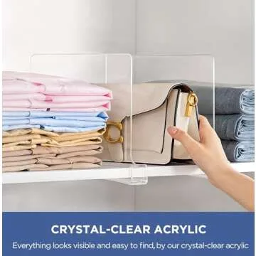 HBlife 8 Pack Clear Shelf Dividers, Vertical Purse Organizer for Closet Perfect for Sweater, Shirts, Handbags in Bedroom and Kitchen, Adjustable Acrylic Bookshelf for Organization