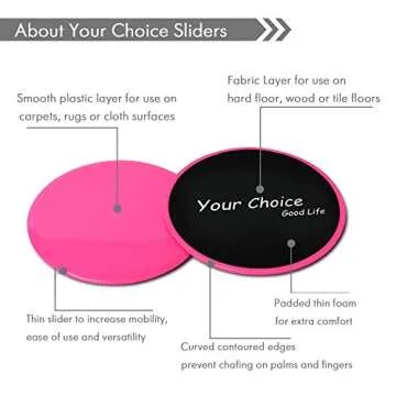 Your Choice Sliders Fitness Exercise Core Gliders Gliding Discs Fitness Equipment for Full Body Workout Compact for Travel or Home, Color Pink Set of 2