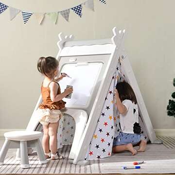 Merax Foldable Triangle Climber, 4-in-1 Kids Hideaway Play Tent with Art Easel, Stool for Toddlers, ...