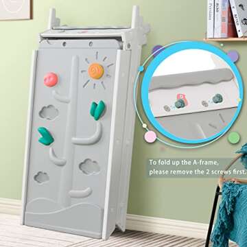 Merax Foldable Triangle Climber, 4-in-1 Kids Hideaway Play Tent with Art Easel, Stool for Toddlers, Climbing Triangle Crawling Tunnel Toy Activity Play Set (White)