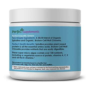 Perfect Supplements – Perfect Aquatic Greens Powder – 135 Grams – Organic Spirulina and Chlorella Supplement – Nutritious Superfood