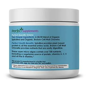 Perfect Supplements – Perfect Aquatic Greens Powder – 135 Grams – Organic Spirulina and Chlorella Supplement – Nutritious Superfood