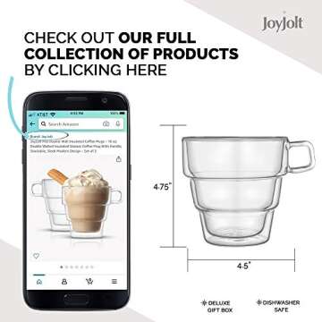 JoyJolt Pila Double Wall Insulated Coffee Mugs – 16 oz Double Walled Insulated Glasses Coffee Mug ...