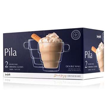 JoyJolt Pila Double Wall Insulated Coffee Mugs – 16 oz Double Walled Insulated Glasses Coffee Mug With Handle, Stackable, Sleek Modern Design – Set of 2