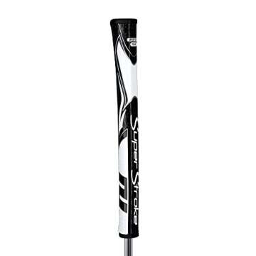 SuperStroke Zenergy Pistol Standard Golf Putter Grip with No Taper Enhanced SPYNE Technology, New Multi-Zone Texturing and Tech-Port, Black/White