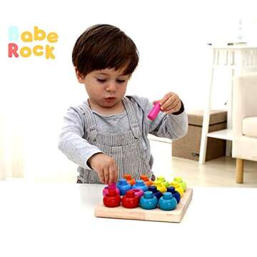 Babe Rock Wooden Color Sorting Stacking Rings Board Educational Learning Counting Toys Puzzle Games ...