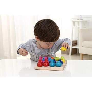 Babe Rock Wooden Color Sorting Stacking Rings Board Educational Learning Counting Toys Puzzle Games for 1 Year Old Preschool Kids Children Gift