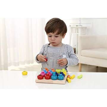 Babe Rock Wooden Color Sorting Stacking Rings Board Educational Learning Counting Toys Puzzle Games for 1 Year Old Preschool Kids Children Gift