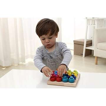 Babe Rock Wooden Color Sorting Stacking Rings Board Educational Learning Counting Toys Puzzle Games for 1 Year Old Preschool Kids Children Gift