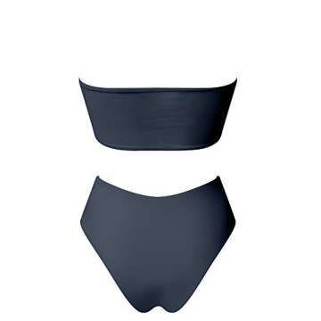 OMKAGI Women's 2 Pieces Bandeau Bikini Swimsuits Off Shoulder High Waist Bathing Suit High Cut(X-Large,Black)