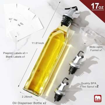 GMISUN Olive Oil and Vinegar Dispenser Bottle Set, 2Pack Oil and Vinegar Dispenser Bottle, 17oz Kitc...