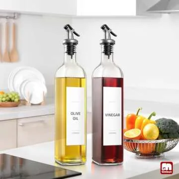 GMISUN Olive Oil and Vinegar Dispenser Bottle Set, 2Pack Oil and Vinegar Dispenser Bottle, 17oz Kitchen Oil Dispenser, Glass Cooking Oil Dispenser, Clear Glass Bottles for Oil with Funnel and Labels